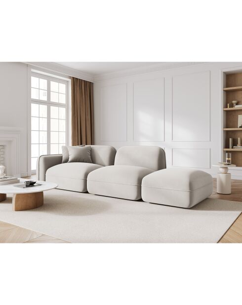 Canapé droit modulable en velours Lucien 3 Places ivoire - 295x90x70 cm