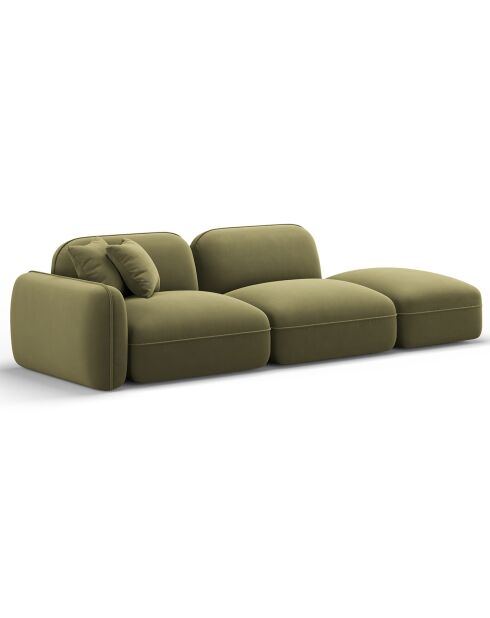 Canapé droit modulable en velours Lucien 3 Places vert clair - 295x90x70 cm