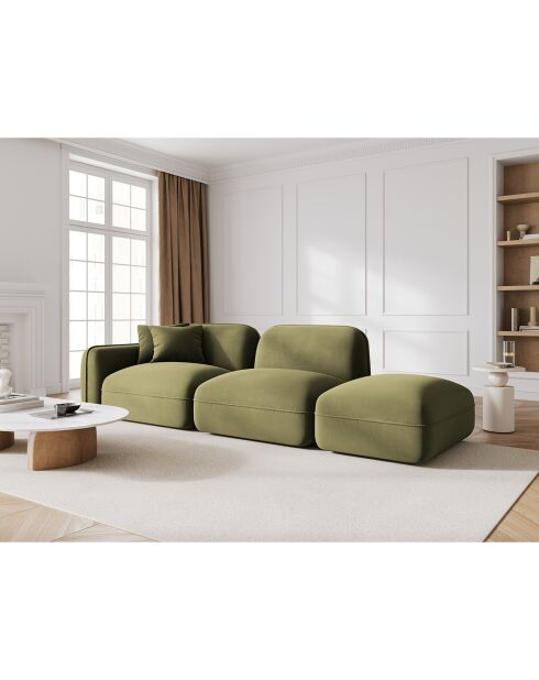 Canapé droit modulable en velours Lucien 3 Places vert clair - 295x90x70 cm