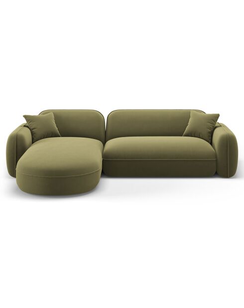 Canapé d'angle gauche Modulaire Velours Lucien 4 Places vert clair - 275x165x70 cm
