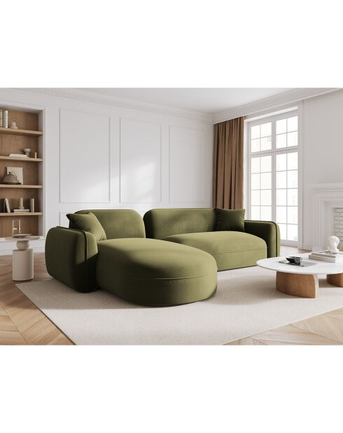 Canapé d'angle gauche Modulaire Velours Lucien 4 Places vert clair - 275x165x70 cm