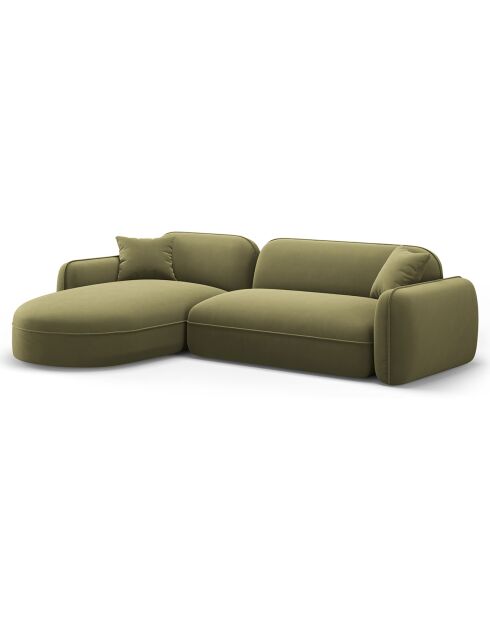 Canapé d'angle gauche Modulaire Velours Lucien 4 Places vert clair - 275x165x70 cm
