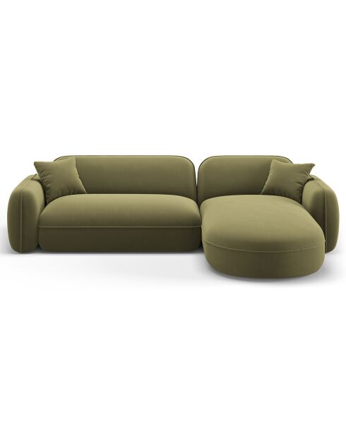 Canapé d'angle droit Modulaire Velours Lucien 4 Places vert clair - 275x165x70 cm