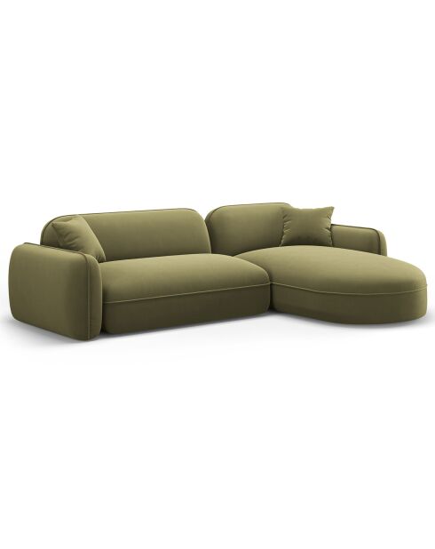Canapé d'angle droit Modulaire Velours Lucien 4 Places vert clair - 275x165x70 cm