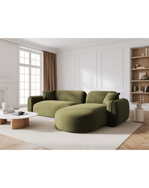 Canapé d'angle droit Modulaire Velours Lucien 4 Places vert clair - 275x165x70 cm