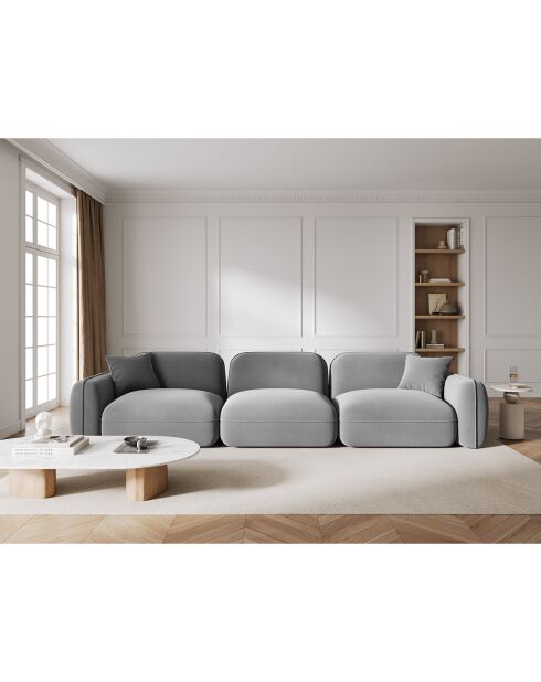 Canapé Modulaire Velours Lucien, 4 Places gris clair - 320x90x70 cm