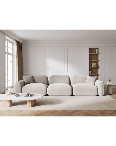 Canapé Modulaire Velours Lucien, 4 Places ivoire - 320x90x70 cm