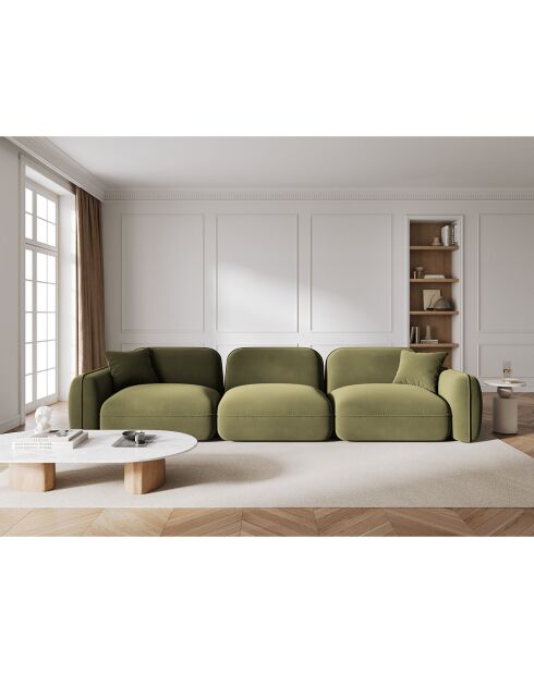 Canapé Modulaire Velours Lucien, 4 Places vert clair - 320x90x70 cm