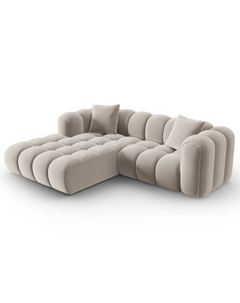 Clotilde Velours Clotilde Modulares Ecksofa für 3 Personen, links, hellbeige — 177 x 228 x 70 cm