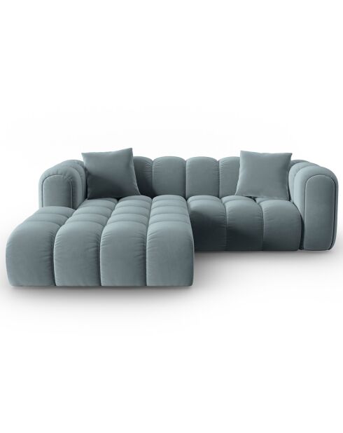 Canapé d'angle gauche Modulaire Velours Clotilde 3 Places bleu clair - 177x228x70 cm