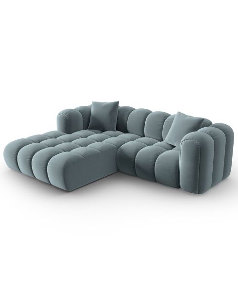 Canapé d'angle gauche Modulaire Velours Clotilde 3 Places bleu clair - 177x228x70 cm