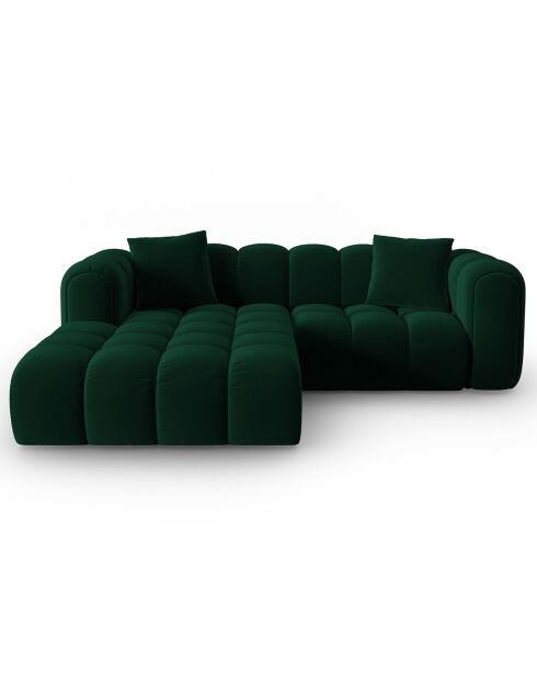 Canapé d'angle gauche Modulaire Velours Clotilde 3 Places vert bouteille - 177x228x70 cm