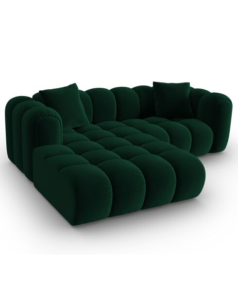Canapé d'angle gauche Modulaire Velours Clotilde 3 Places vert bouteille - 177x228x70 cm
