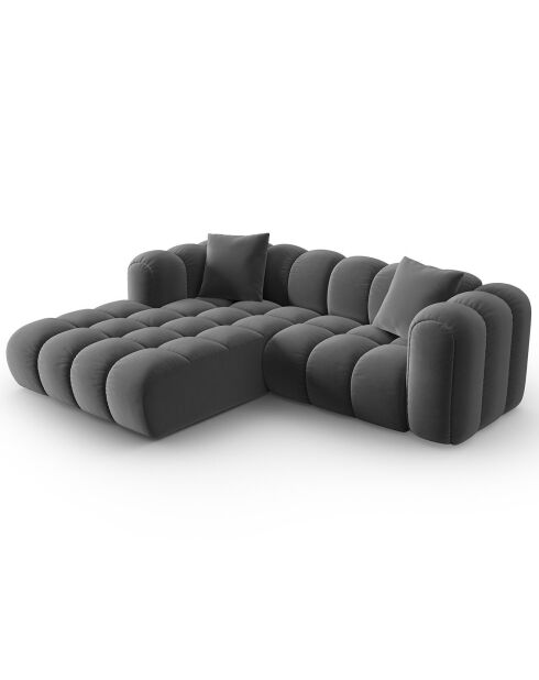 Clotilde Velours Clotilde Modulares Ecksofa für links, 3-Sitzer, Zement, 177 x 228 x 70 cm