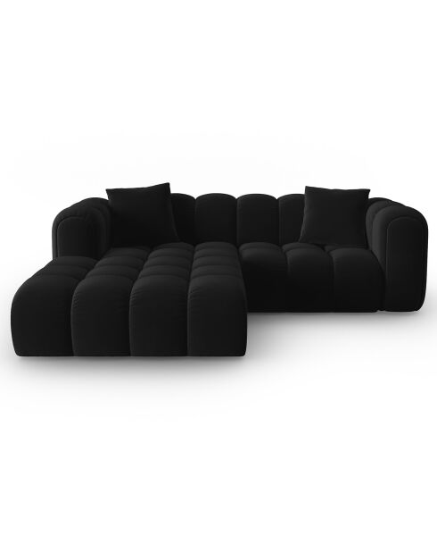 Clotilde 3-zits zwarte fluwelen modulaire hoekbank voor de linkerhoek - 177x228x70 cm