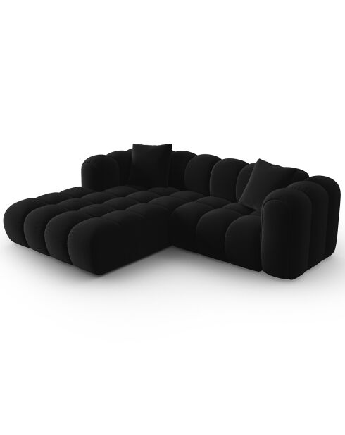Clotilde 3-zits zwarte fluwelen modulaire hoekbank voor de linkerhoek - 177x228x70 cm