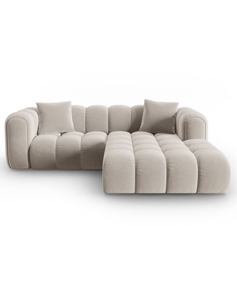 Canapé d'angle droit Modulaire Velours Clotilde 3 Places beige clair - 177x228x70 cm