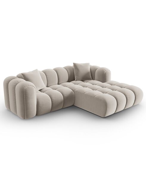 Canapé d'angle droit Modulaire Velours Clotilde 3 Places beige clair - 177x228x70 cm