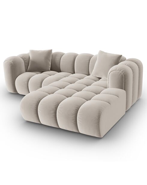 Clotilde Velours Clotilde Modulares Ecksofa für 3 Personen, rechts, hellbeige — 177 x 228 x 70 cm