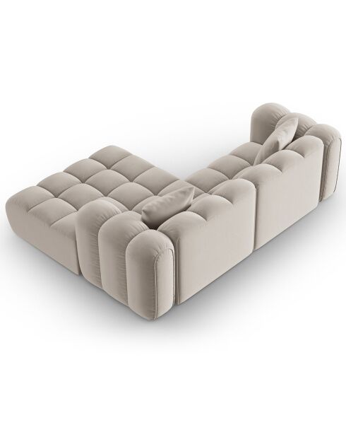 Canapé d'angle droit Modulaire Velours Clotilde 3 Places beige clair - 177x228x70 cm