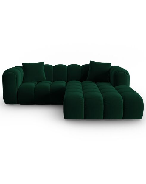 Canapé d'angle droit Modulaire Velours Clotilde 3 Places vert bouteille - 177x228x70 cm