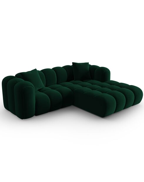 Canapé d'angle droit Modulaire Velours Clotilde 3 Places vert bouteille - 177x228x70 cm
