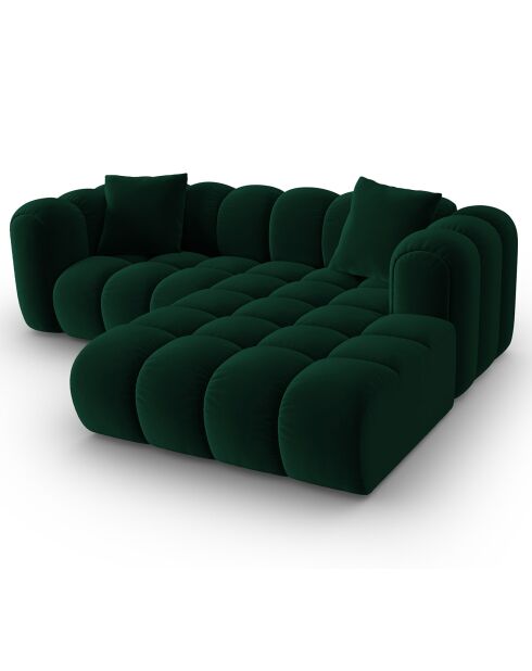 Canapé d'angle droit Modulaire Velours Clotilde 3 Places vert bouteille - 177x228x70 cm