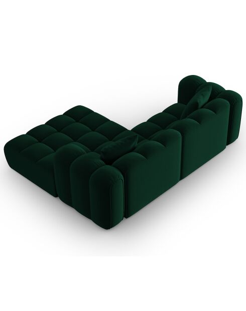 Canapé d'angle droit Modulaire Velours Clotilde 3 Places vert bouteille - 177x228x70 cm