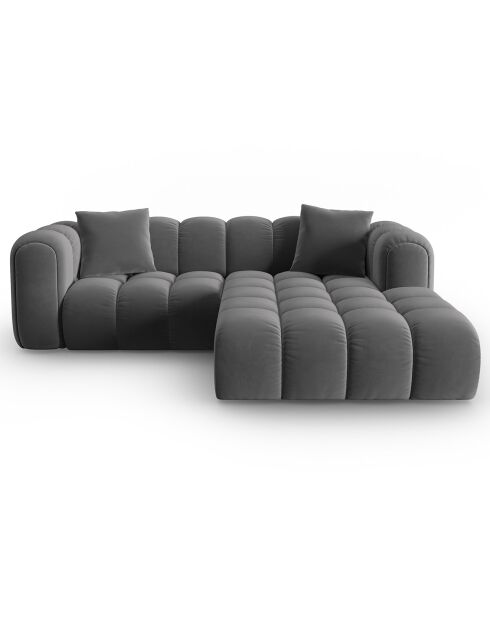 Clotilde Velours Clotilde Modulares Ecksofa für 3 Personen, rechts, Zement, 177 x 228 x 70 cm