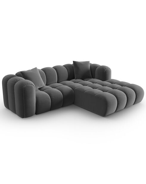 Clotilde Velours Clotilde Modulares Ecksofa für 3 Personen, rechts, Zement, 177 x 228 x 70 cm