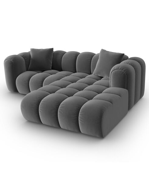 Clotilde Velours Clotilde Modulares Ecksofa für 3 Personen, rechts, Zement, 177 x 228 x 70 cm