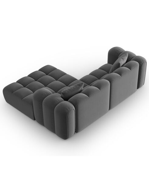 Clotilde Velours Clotilde Modulares Ecksofa für 3 Personen, rechts, Zement, 177 x 228 x 70 cm