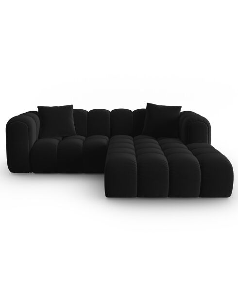 Canapé d'angle droit Modulaire Velours Clotilde 3 Places noir - 177x228x70 cm