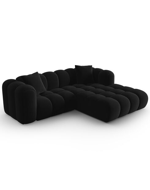 Canapé d'angle droit Modulaire Velours Clotilde 3 Places noir - 177x228x70 cm
