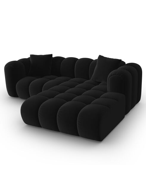 Canapé d'angle droit Modulaire Velours Clotilde 3 Places noir - 177x228x70 cm