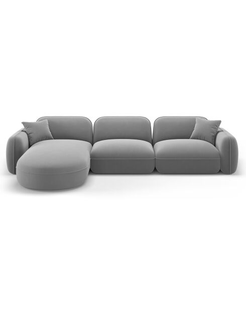 Canapé d'angle gauche Modulaire Velours Lucien 4 Places gris clair - 320x165x70 cm