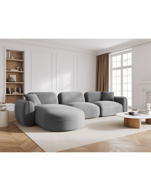 Canapé d'angle gauche Modulaire Velours Lucien 4 Places gris clair - 320x165x70 cm