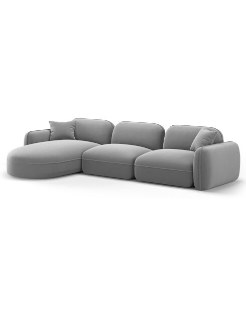 Canapé d'angle gauche Modulaire Velours Lucien 4 Places gris clair - 320x165x70 cm