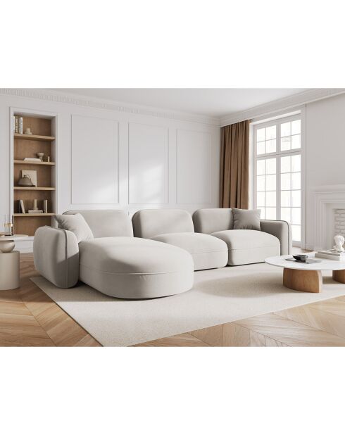 Canapé d'angle gauche Modulaire Velours Lucien 4 Places ivoire - 320x165x70 cm