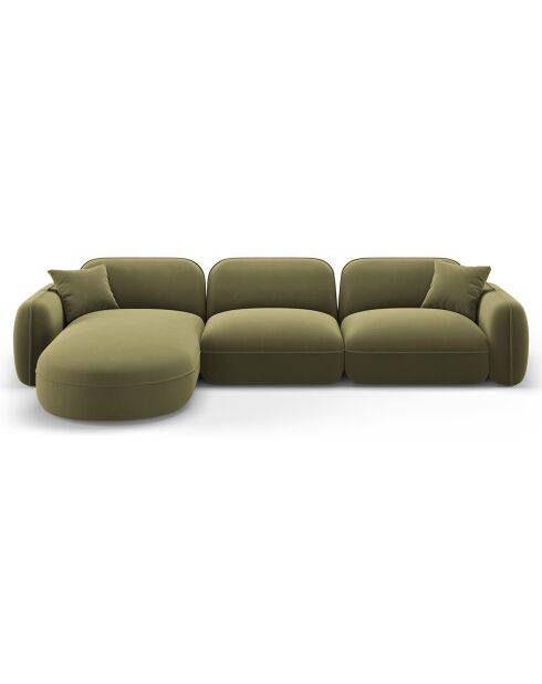 Canapé d'angle gauche Modulaire Velours Lucien 4 Places vert clair - 320x165x70 cm