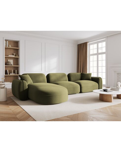 Canapé d'angle gauche Modulaire Velours Lucien 4 Places vert clair - 320x165x70 cm