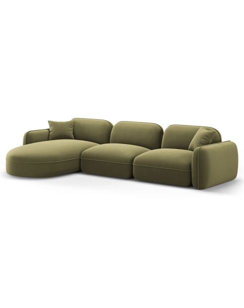 Canapé d'angle gauche Modulaire Velours Lucien 4 Places vert clair - 320x165x70 cm