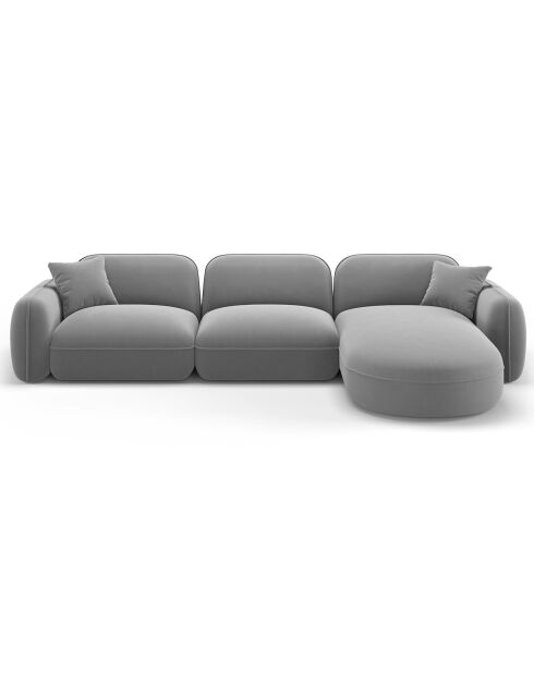 Canapé d'angle droit Modulaire Velours Lucien 4 Places gris clair - 320x165x70 cm