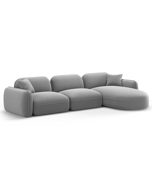 Canapé d'angle droit Modulaire Velours Lucien 4 Places gris clair - 320x165x70 cm