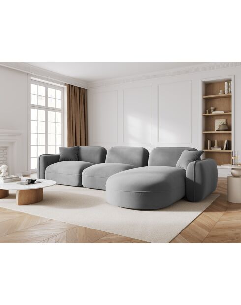 Canapé d'angle droit Modulaire Velours Lucien 4 Places gris clair - 320x165x70 cm