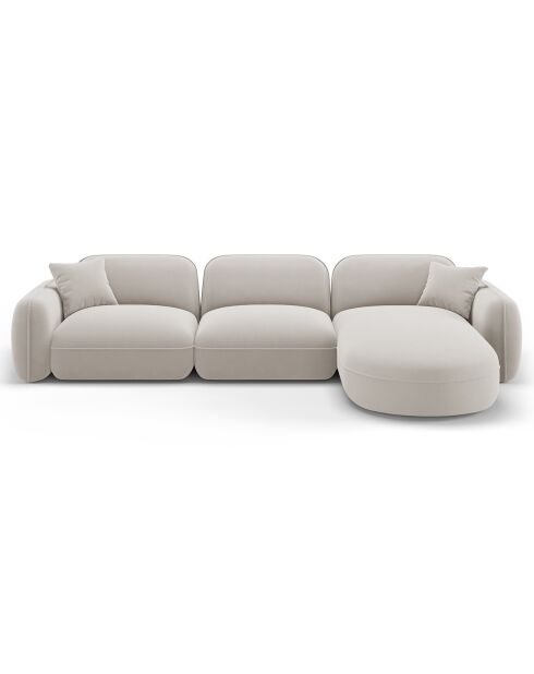 Canapé d'angle droit Modulaire Velours Lucien 4 Places ivoire - 320x165x70 cm