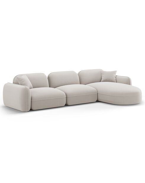 Canapé d'angle droit Modulaire Velours Lucien 4 Places ivoire - 320x165x70 cm