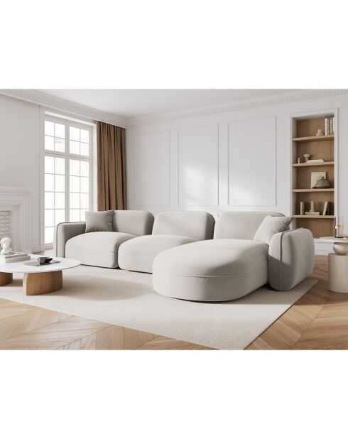Canapé d'angle droit Modulaire Velours Lucien 4 Places ivoire - 320x165x70 cm