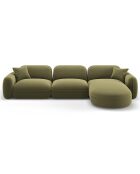 Canapé d'angle droit Modulaire Velours Lucien 4 Places vert clair - 320x165x70 cm