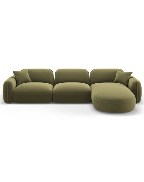 Canapé d'angle droit Modulaire Velours Lucien 4 Places vert clair - 320x165x70 cm